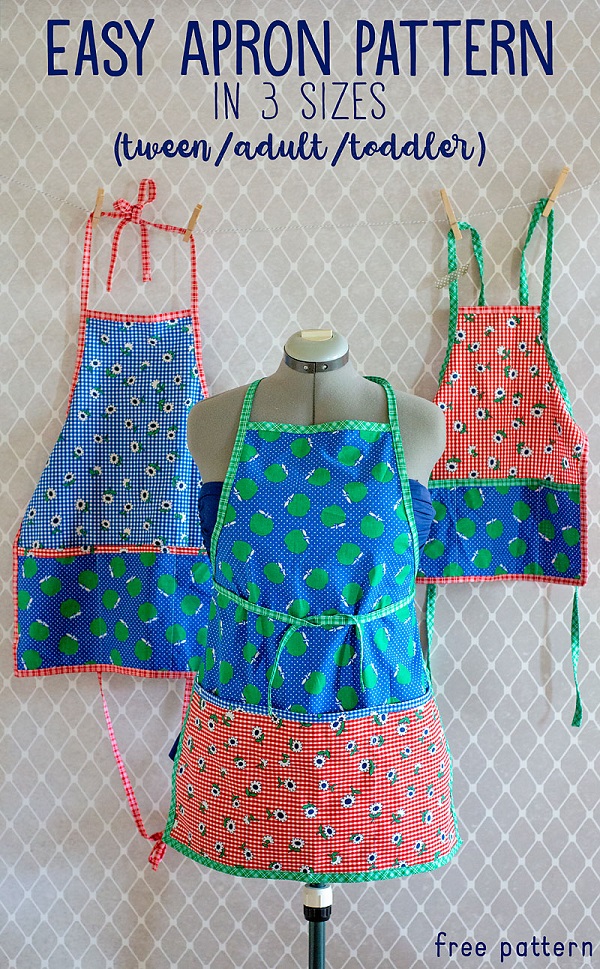 Sewing tutorial: Easy kitchen apron, with free pattern in 3 sizes