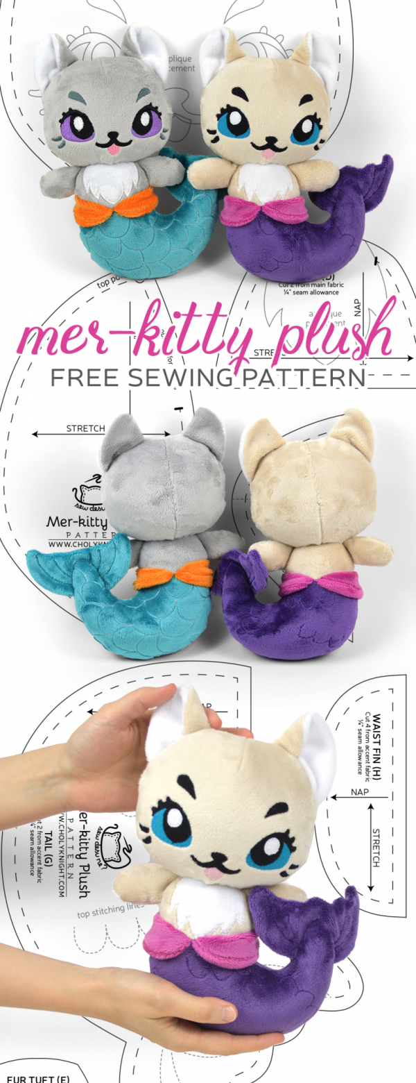 Sewing tutorial: Mer-kitty softie, with free pattern