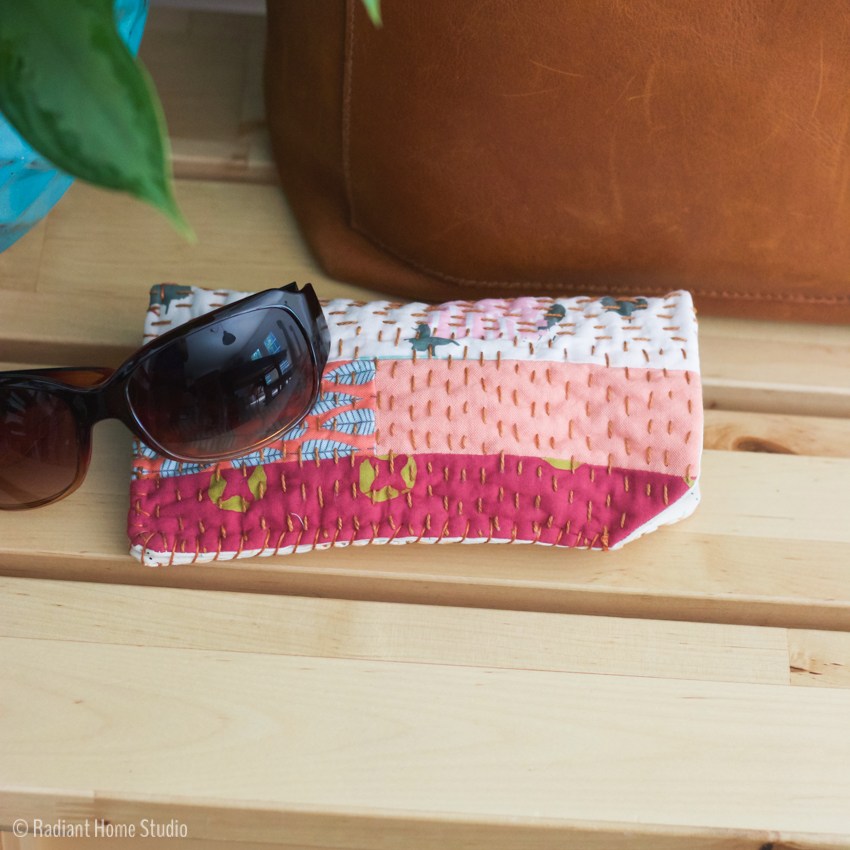 Sewing tutorial: Scrappy sunglasses case with Kantha stitching