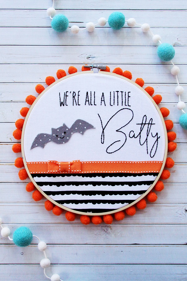 Free pattern: We're All a Little Batty Halloween hoop art