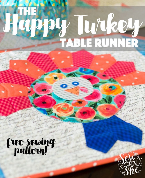 Free sewing pattern: Happy Turkey table runner