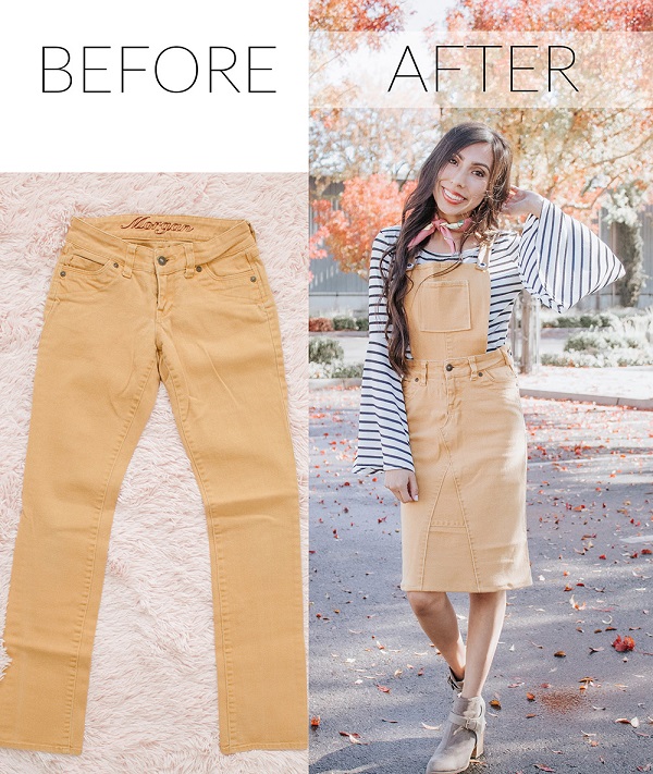 Sewing tutorial: Skirt overalls made from old pants