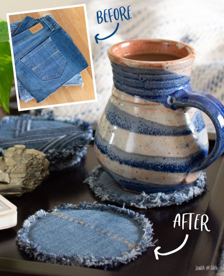 Sewing tutorial: Upcycled jeans coasters