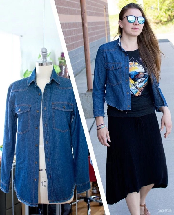 Sewing tutorial: Cropped jacket from a denim shirt