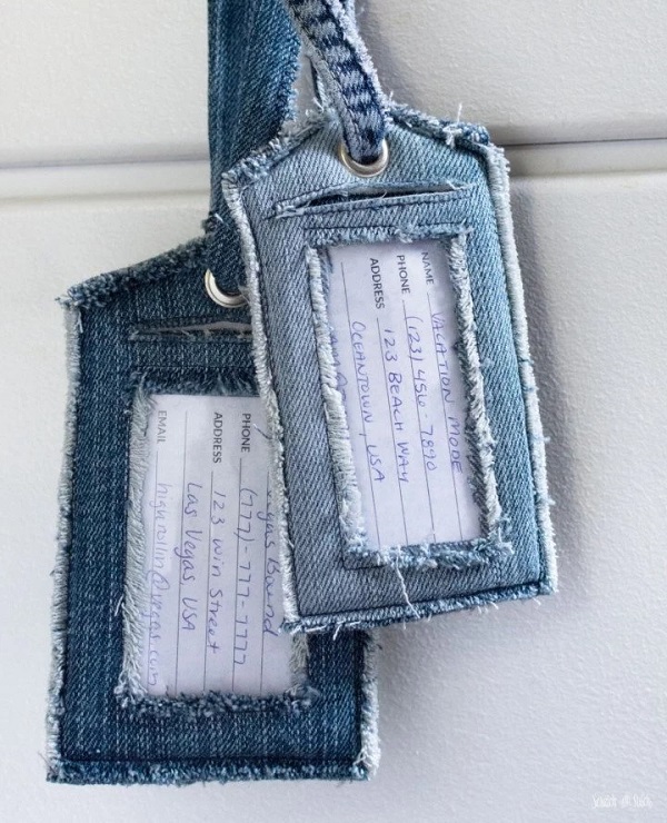 Sewing tutorial: Recycled denim luggage tags