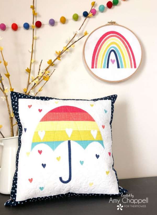 Free sewing pattern: Rainbow umbrella pillow