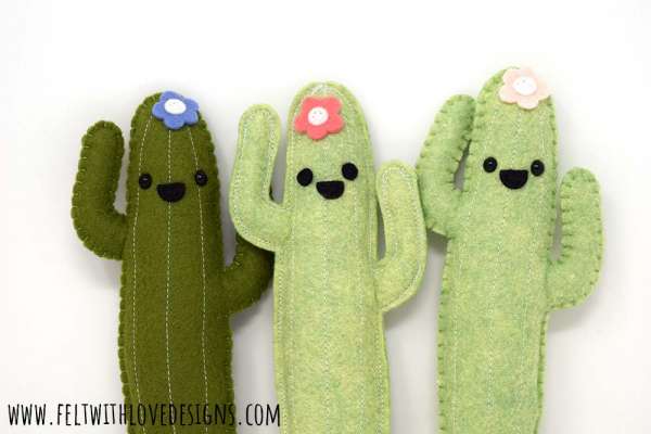 Felt cactus softies with personality - Free sewing pattern