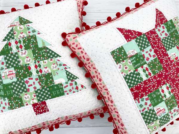 Patchwork and Pom Pom Christmas Pillows - Free Sewing Pattern