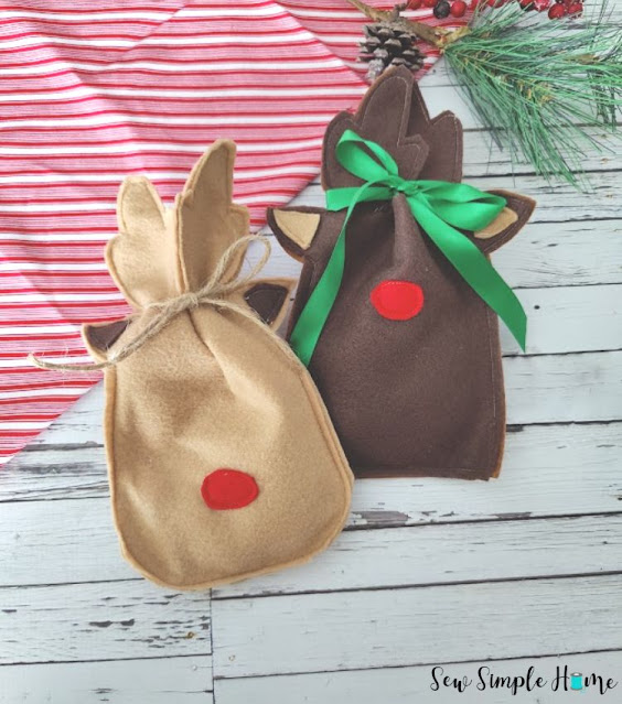 Felt Reindeer Gift Bags Free Sewing Pattern